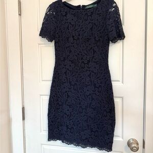 Lauren Ralph Lauren Navy Lace Sheath Dress Size 2